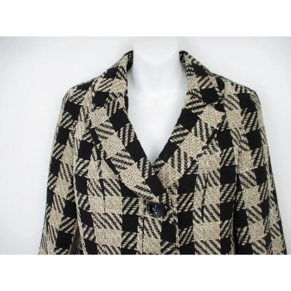 Coldwater Creek Blazer Womens Size 14 Buffalo Check 3-Button Black Tan